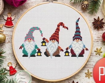 Christmas Gnomes Cross Stitch Pattern, Modern Winter Embroidery Chart (PDF Download)