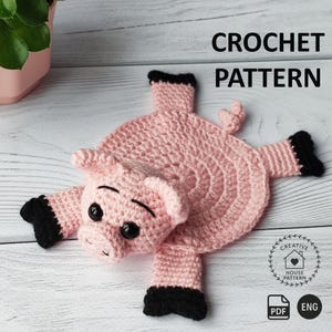 Coaster crochet pattern PDF English, amigurumi pig crochet pattern, handmade piglet, decor coaster, crochet coasters, easy crochet patterns