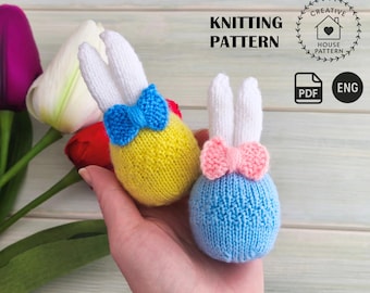 Easter Egg Knitting Pattern, Bunny Ears Egg Cozy Tutorial PDF, Spring Table Decor DIY, Knitted Holiday Ornament, English Instruction