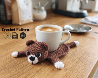 Bear Coaster Crochet Pattern in English: Animal Rug Mug, Amigurumi Bear Cup Mat Tutorial