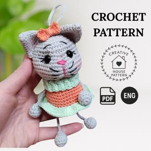 Keychain cat crochet pattern in English, amigurumi cat crochet pattern, crochet keychain animal, amigurumi keychain pattern, cat crochet