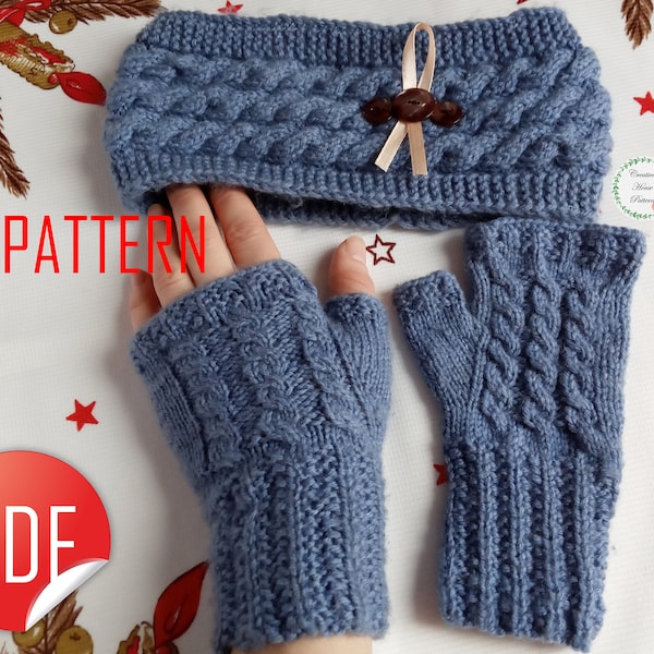 Knitting pattern SET, fingerless gloves pattern, fingerless mitts pattern, headband knitting pattern, modern knitting pattern, knit headband