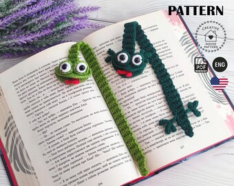 Adorable Lizard and Snake Bookmarks Crochet Pattern PDF English Cute Amigurumi Animal Bookmark for Book Lovers Handmade Gift
