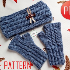 Knitting pattern SET, fingerless gloves pattern, fingerless mitts pattern, headband knitting pattern, modern knitting pattern, knit headband image 6