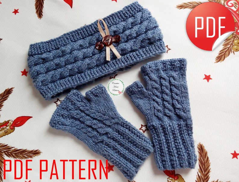 Knitting pattern SET, fingerless gloves pattern, fingerless mitts pattern, headband knitting pattern, modern knitting pattern, knit headband image 6