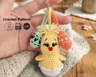 Easter Chick Keychain Crochet Pattern, Amigurumi Spring Bird PDF Tutorial, Quick Scrap Yarn Project, Small Gift Idea