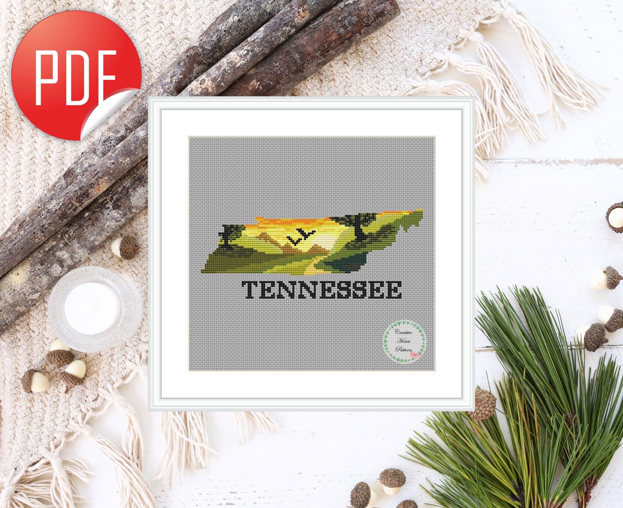 Tennessee state Modern Cross Stitch PatternLandscape Etsy