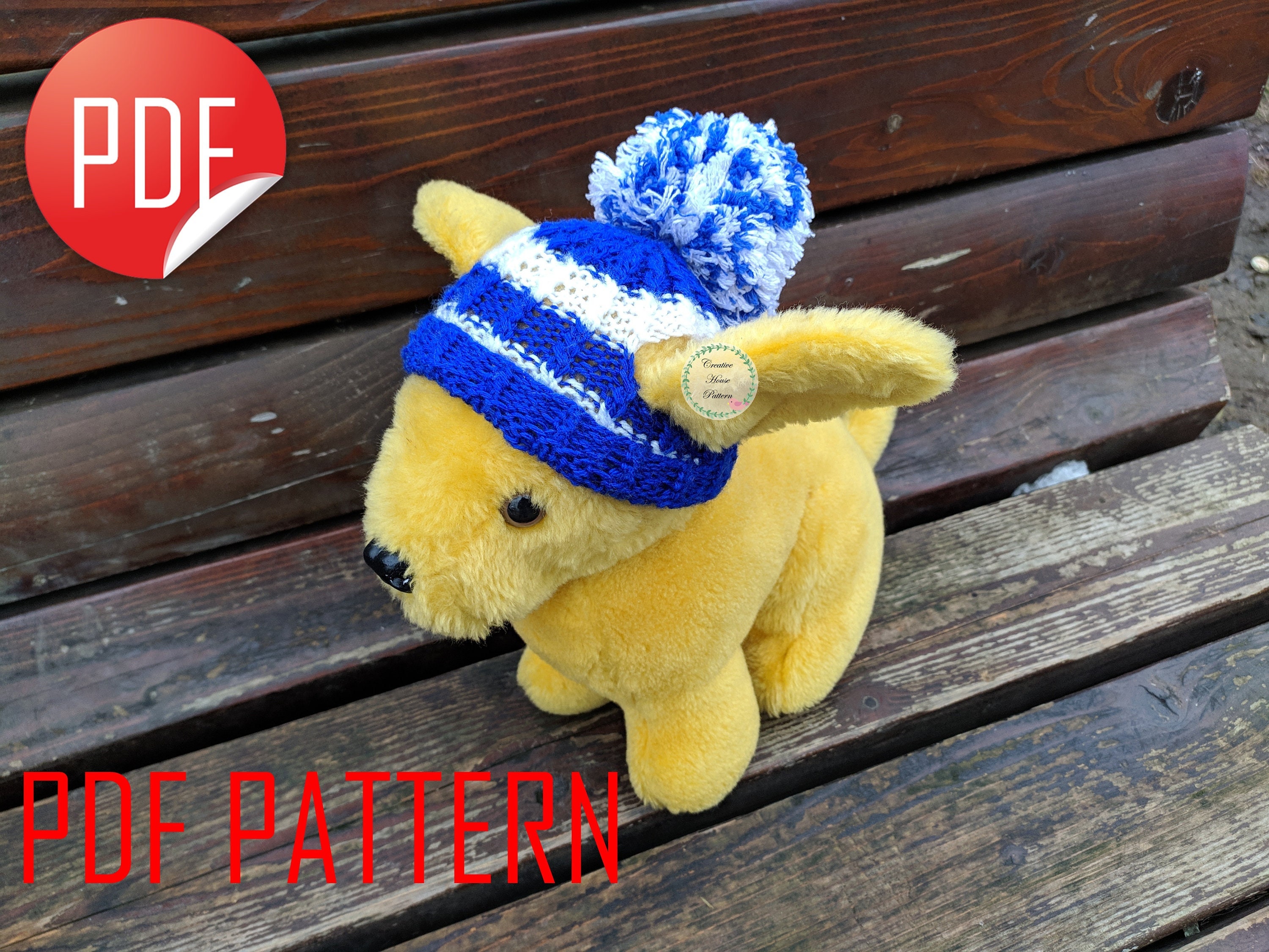 Knitting Pattern Dog Hat Modern Knitting Pattern Pompom Dog Etsy