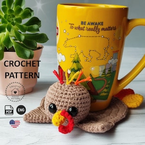 Haakpatroon onderzetter PDF Engels, gehaakt amigurumi-kalkoen, decoronderzetter, gehaakte onderzetters, eenvoudig haakpatroon, Thanksgiving-dagcadeau