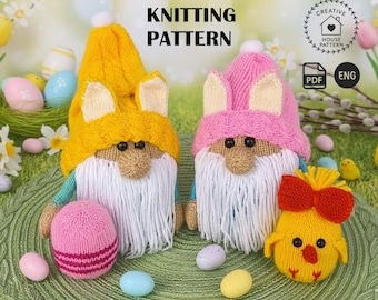 Adorable Easter Gnomes with Chick and Egg Knitting Pattern Bundle (PDF English Download)