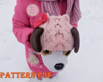 Dog hat knitting pattern, knit dog hat with bow pattern, knitted dog hat pattern, knit pet hat pattern, PDF Instant Download