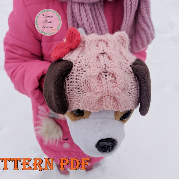 Dog hat knitting pattern, knit dog hat with bow pattern, knitted dog hat pattern, knit pet hat pattern, PDF Instant Download