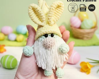 Crochet Easter Gnome Keychain Pattern in English: DIY Amigurumi small Gnome (PDF Digital Download)