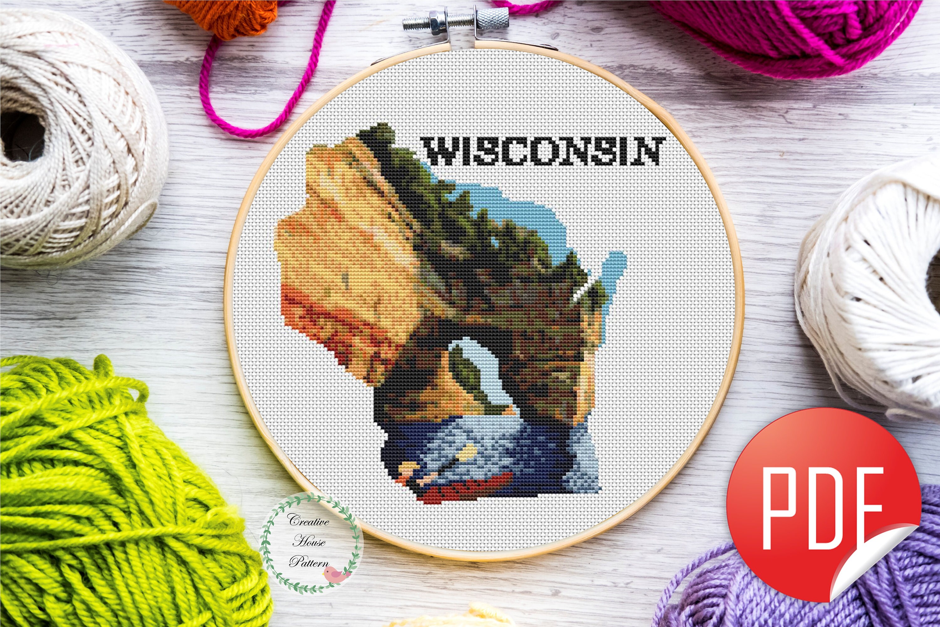 Wisconsin state cross stitch state cross stitch pattern Etsy
