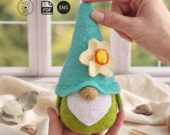 Spring Gnome Knitting Pattern PDF, Daffodil Flower Gonk, Knit in the Round
