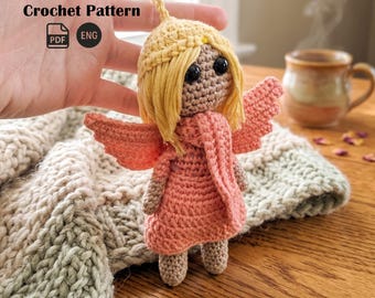 Motif ange au crochet, tutoriel PDF pour poupée Amigurumi, projet de filature rapide, DIY porte-clé Guardian, petit cadeau commémoratif