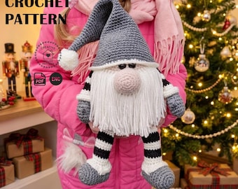 Christmas gnome crochet pattern PDF English, amigurumi gnome pattern, crochet amigurumi toy pattern, Christmas home decor