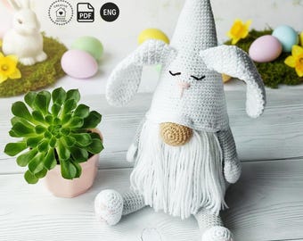 Gnome Bunny Crochet Pattern PDF English: Amigurumi Gnome with Bunny Ears, Spring Easter Gnome Decor