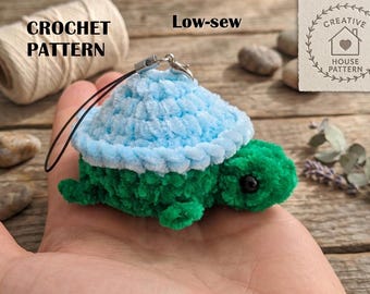 Low sew turtle keychain crochet pattern, Plush sea turtle PDF
