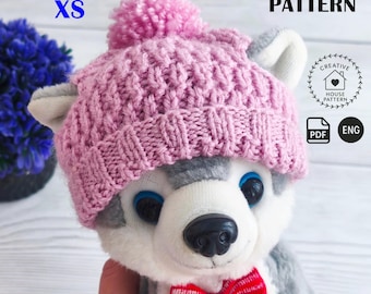 Adorable Small Dog Hat Knitting Pattern with Pom Pom | XS Pet Winter Beanie PDF Pattern for Puppies and Small Breeds | Easy Knit Tutorial