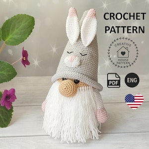 Easter Bunny Gnome Crochet Pattern PDF English: Amigurumi Toy (Instant Download)
