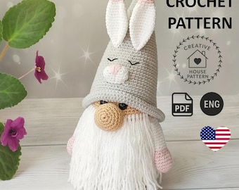 Easter Bunny Gnome Crochet Pattern PDF English: Amigurumi Toy (Instant Download)