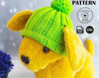 Medium Dog Hat Knitting Pattern PDF, Cute Pom Pom Beanie for Pets, DIY Dog Winter Hat Pattern, Easy Knitted Pet Accessory Tutorial ENG
