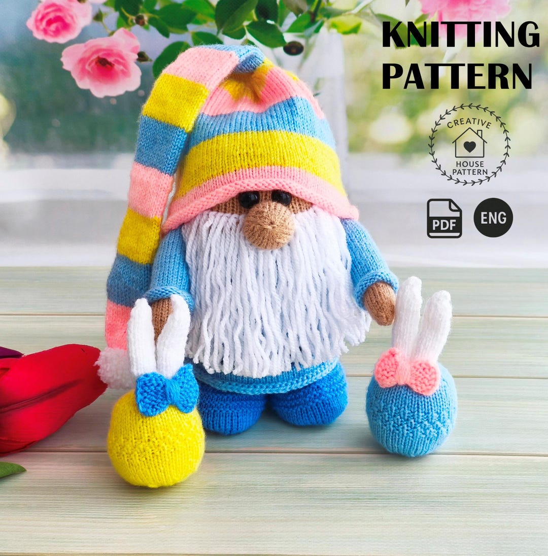 Spring Gonk Colour In Easter Gnome Knitting Pattern, Spring Gonk With Bunny Eggs Tutorial ...