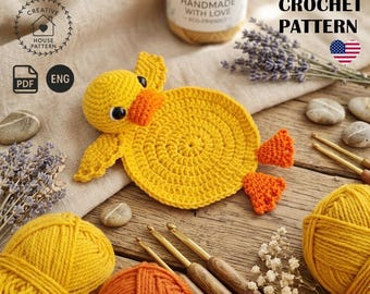Duck Coaster Crochet Pattern PDF English, Amigurumi Animal Mug Rug Tutorial, Farmhouse Kitchen Decor