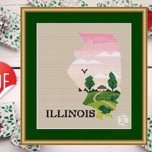 Illinois State Landscape Cross Stitch Pattern: Scenic Embroidery (PDF)