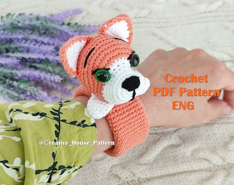 Crochet bracelet pattern, crochet slap bracelet, dog Corgi bracelet crochet, dog pet bracelet crochet PDF pattern, dog crochet pattern