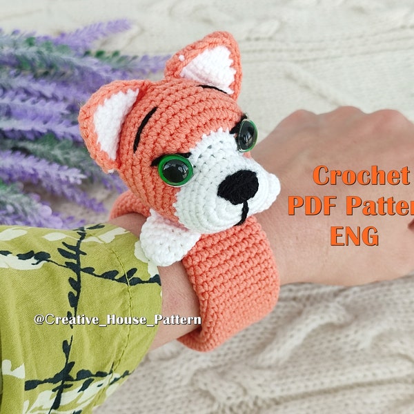 Modèle de bracelet au crochet, bracelet gifle au crochet, crochet de bracelet chien Corgi, bracelet pour animal de compagnie chien au crochet modèle PDF, modèle chien au crochet