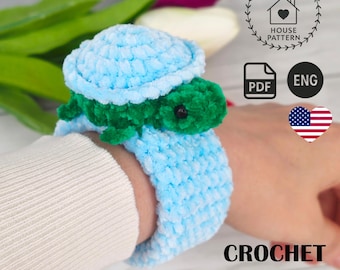 Crochet Turtle Bracelet Pattern PDF English, Slap Bracelet Crochet Pattern for Kids, DIY Turtle Wristband, Easy Turtle Amigurumi Tutorial