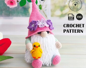 Easter Gnome with Chicken Crochet Pattern, Spring Amigurumi Gnome PDF Tutorial, Cute Holiday Decor Toy