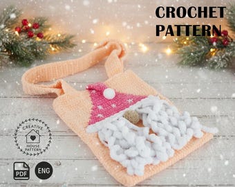 Christmas Gnome Gift Bag Crochet Pattern in English: Holiday Tote (PDF Download)