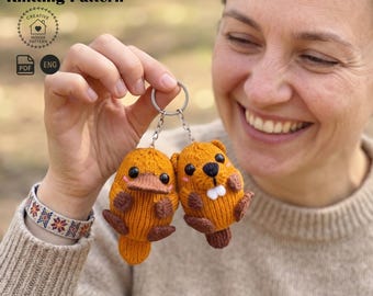 Quick Knit Keychain Patterns, Pocket Size Platypus and Beaver, Small Animal Stash Buster, PDF Knitting Tutorial