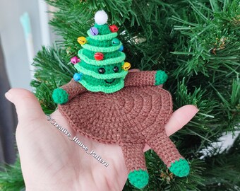 クリスマスツリーの編み物コースターパターン、あみぐるみマグマット