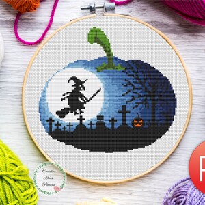 Pumpkin Silhouette Cross Stitch Pattern – Spooky Halloween Design for DIY Decor, Horror Embroidery, Instant Download PDF, Scary Cross Stitch