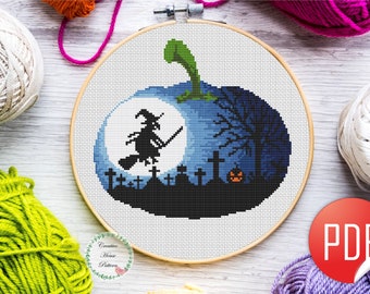 Halloween pumpkin cross stitch pattern, modern counted cross stitch chart, autumn cross stitch, horror cross stitch, instant download PDF