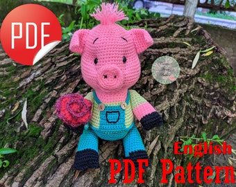 Pig crochet pattern, amigurumi toy pig, handmade piglet crochet, instant download PDF, DIY amigurumi pattern, cute crochet pattern ideas