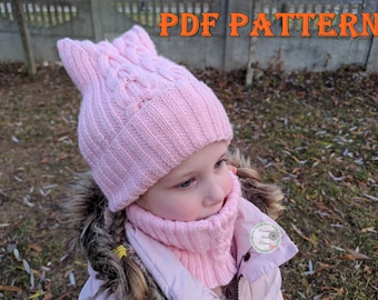 Kids hat knitting pattern, knitting pattern set, cowl knit pattern, knitted childrens hat pattern, child hat pattern, scarf knitting pattern