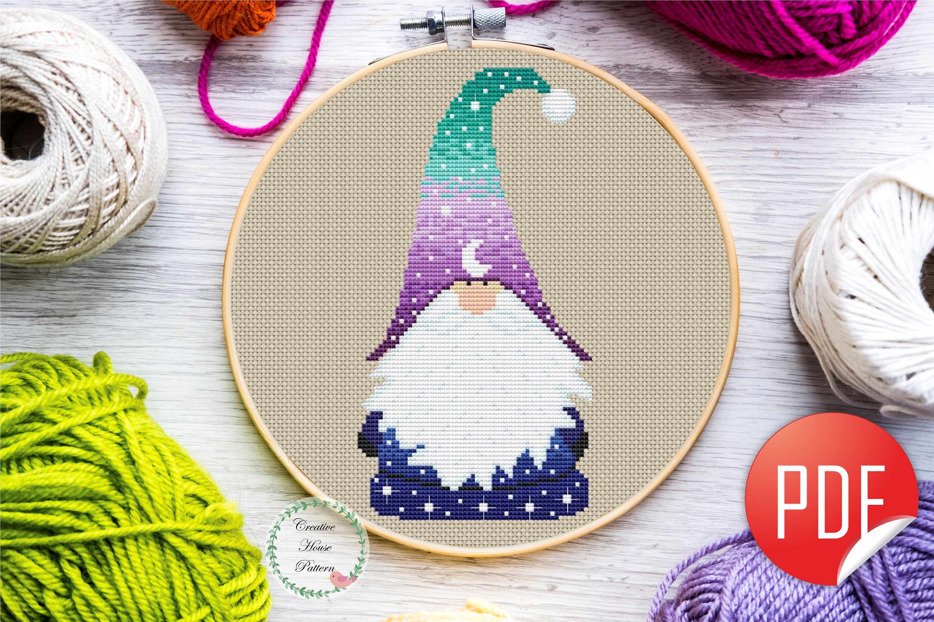 Gnome Cross Stitch PatternModern Counted Cross Stitch | Etsy