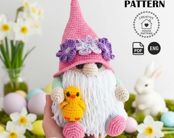 Easter Gnome with Chicken Crochet Pattern, Spring Amigurumi Gnome PDF Tutorial, Holiday Decor Toy
