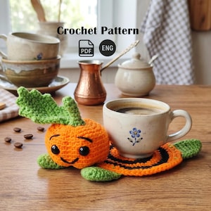 Kürbis-Untersetzer gehäkelt, Amigurumi Halloween-Dekor PDF, Thanksgiving Mug Rug Tutorial, Herbst-Küchen-Dekor