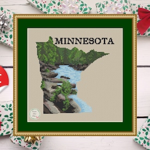 Minnesota State Kreuzstichmuster - PDF-Download, USA Karte Stickdatei, moderne Dekoration, Nadelspitze, Minnesota Geschenk DIY-Stickerei