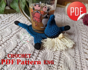 Gnome crochet pattern, coaster crochet pattern, decor coaster crochet pattern, crochet coasters, easy crochet patterns, amigurumi coaster