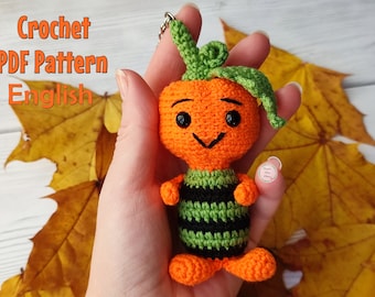 Pumpkin amigurumi crochet pattern in English, keychain crochet pattern, halloween crochet pattern keychain, halloween pumpkin pattern