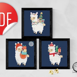 Lama Christmas cross stitch pattern, cross stitch bundle, modern cross stitch, animal cross stitch, winter cross stitch, Christmas ornament