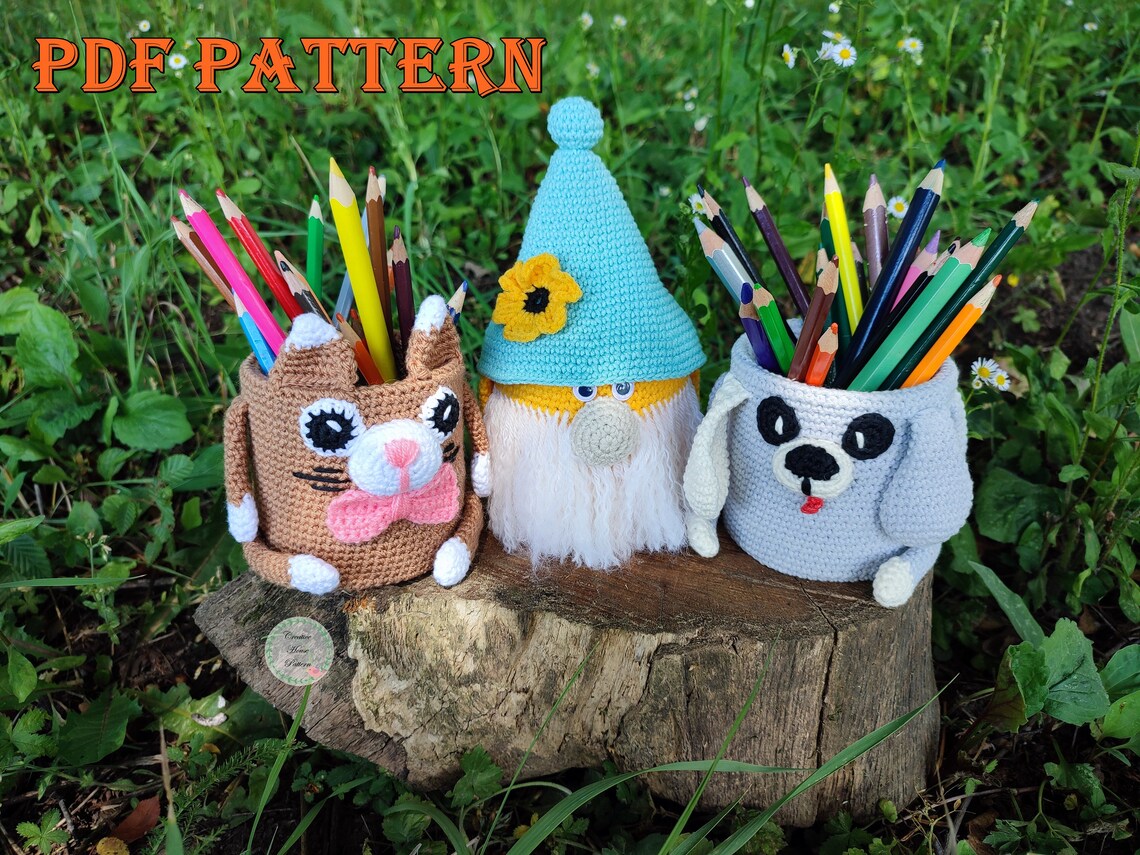 Amigurumi Pencil Holder Crochet Pattern SET Dog Crochet Etsy
