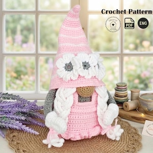 Zomerkabouter haakpatroon Engels, amigurumi meisje kabouterpatroon, vrouwelijk kabouterpatroon, gevulde kabouter, gonk-haakpatroon